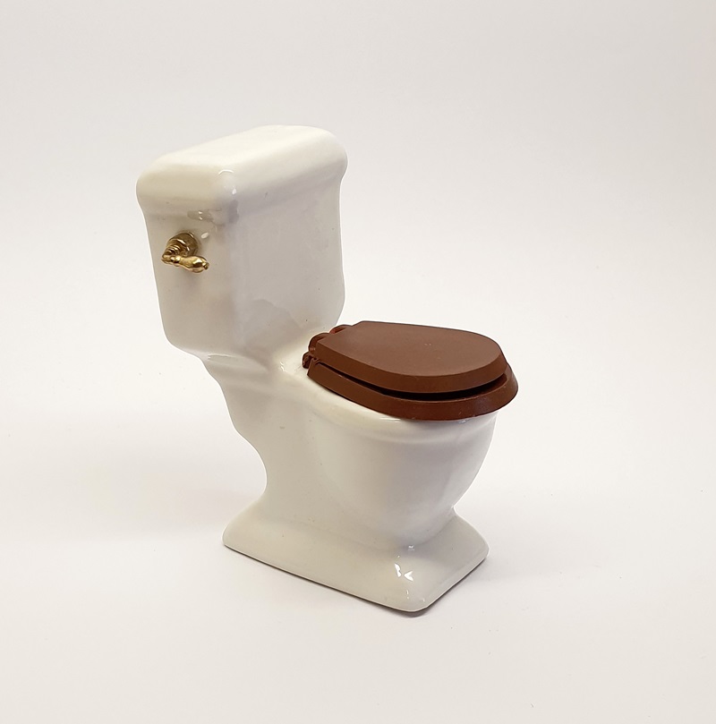 Miniatur WC aus Porzellan Für 1:12 Puppenstuben. weiß mit braune Deckel 