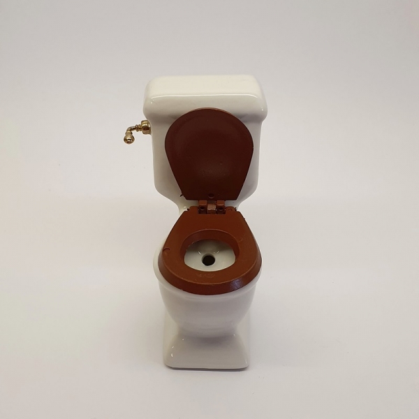Miniatur WC aus Porzellan weiß mit braune Deckel Für 1:12 Puppenstuben. 