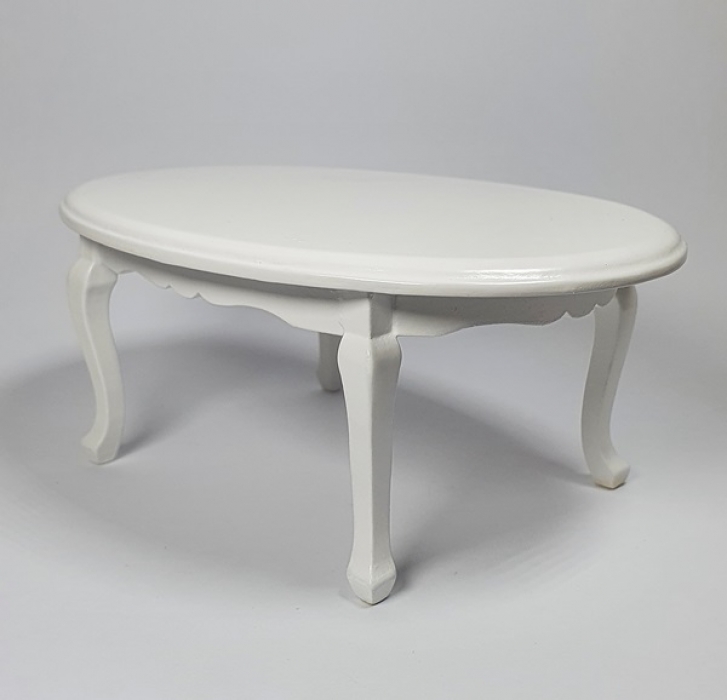 Puppenstube Miniatur Tisch oval weiß lackiert 